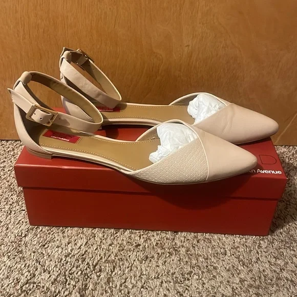 Saks Fifth Avenue Beige Ankle Strap Women's Flats - Picture 8 of 12